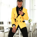 Showlu men's slim fit velvet blazer with double-breasted shawl lapel, elegant suit coat for formal occasions or parties