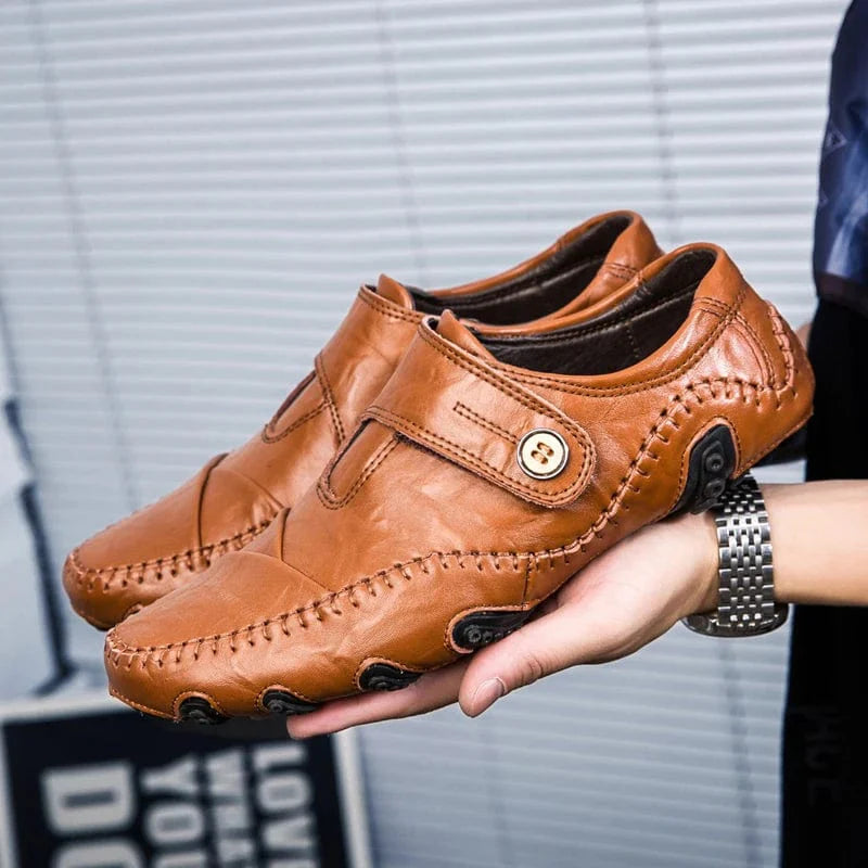 Swenxun men's genuine cow leather loafers, classic slip-on casual shoes with a sleek, high-quality design for men.