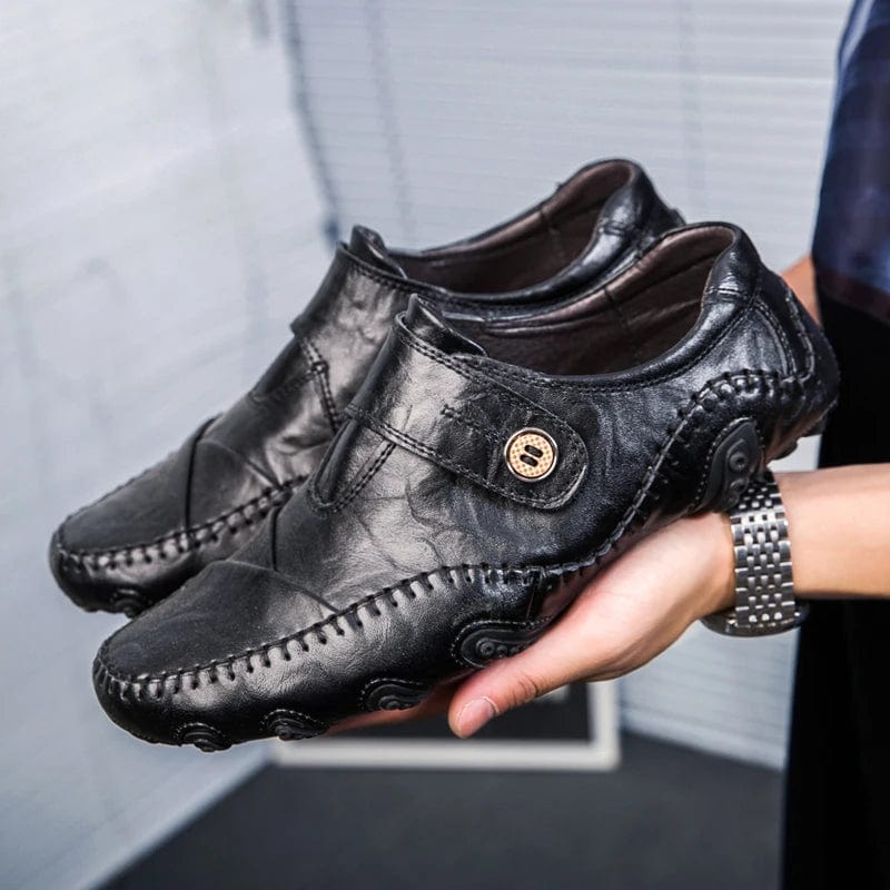 Swenxun men's genuine cow leather loafers, classic slip-on casual shoes with high-quality craftsmanship and stylish design.