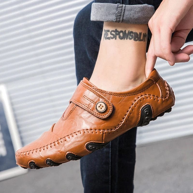Swenxun men's genuine cow leather loafers, classic slip-on casual shoes with sleek design and high-quality craftsmanship.