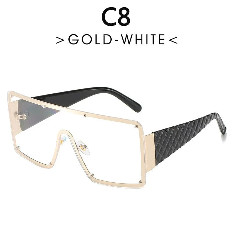 Showlu Fashion Large Rim One-Piece Sunglasses with wide brim, retro style, unisex design, suitable for fashion-forward street and catwalk looks.