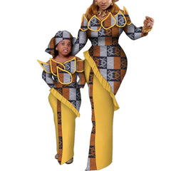 Fashion Mom Daughter Dress Ankara Dresses Women Girls Family Matching Clothing African Wax Print Dashiki Maxi Dress WYQ899 - SHOWLU FASHION STORE