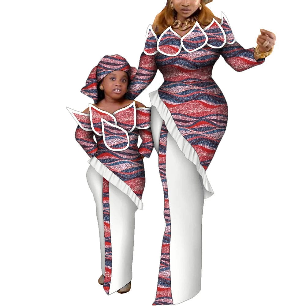 Mom and daughter matching maxi dresses by SHOWLU FASHION STORE, African wax print cotton dresses with vibrant patterns.