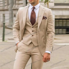 Fashion New Formal Orange Men Suit Groom Groomsman Wedding Party Prom Business Male Tuxedos 3 Piece Set Blazer Vest Pants - SHOWLU FASHION STORE