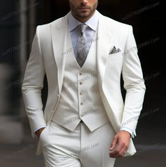 Fashion New Formal Orange Men Suit Groom Groomsman Wedding Party Prom Business Male Tuxedos 3 Piece Set Blazer Vest Pants - SHOWLU FASHION STORE