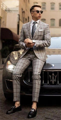 Fashion Plaid Male Prom Blazers 2 Pieces Jacket Pants Sets Peaked Lapel Groom Wedding Tuxedos Business Slim Fit Costume Homme - SHOWLU FASHION STORE