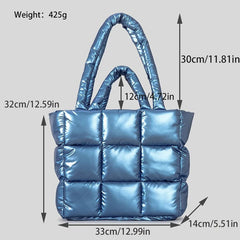 Fashion Plaid Padded Tote Bag Designer Soft Puffy Women Handbags Luxury Nylon Down Cotton Shoulder Bags Warm Winter Female Purse - SHOWLU FASHION STORE