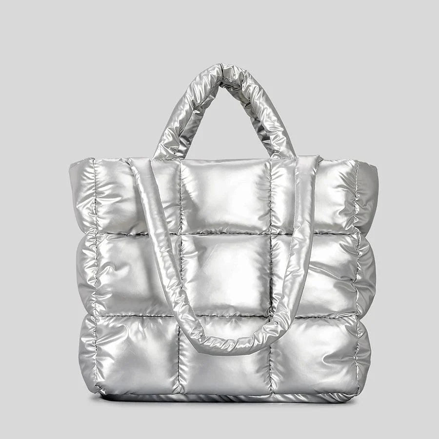 DUSUN plaid padded tote bag by SHOWLU FASHION STORE, soft nylon puffy shoulder handbag for women with warm winter design.