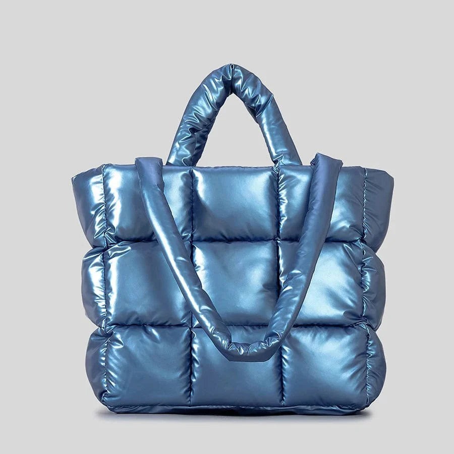DUSUN plaid padded nylon tote bag for women with soft puffy design, shoulder strap, stylish winter handbag by SHOWLU FASHION STORE.