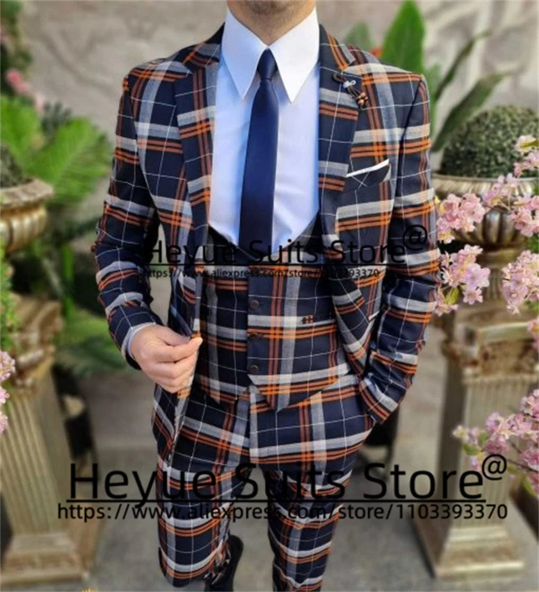 Fashion Plaid Wedding Suits For Men Slim Fit Notched Lapel Groom Formal Tuxedos 3 Pcs Sets Elegant Male Blazer Trajes De Hombre - SHOWLU FASHION STORE