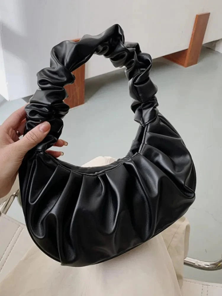 Showlu Fashion Women's Pleated PU Leather Cloud Bag, stylish hobo handbag with pleated design, ideal for casual and shopping use.