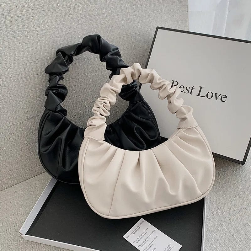 Women's pleated PU leather cloud bag by Showlu Fashion, stylish hobo handbag with a pleated handle for casual or shopping use.