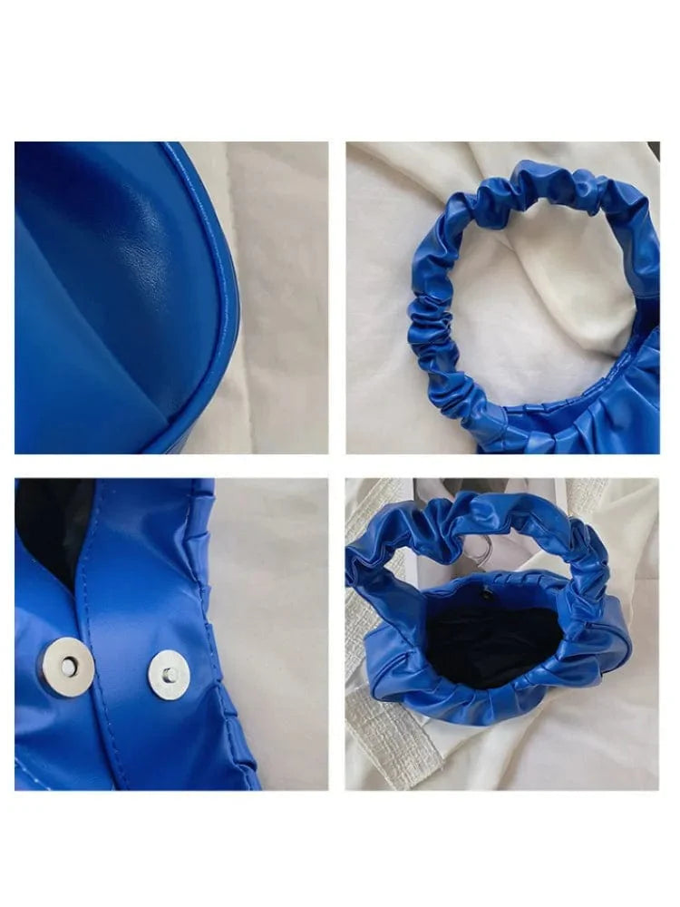 Showlu Fashion Women's PU Leather Cloud Bag with pleated design, hobo style, and comfortable handle for casual or shopping use.