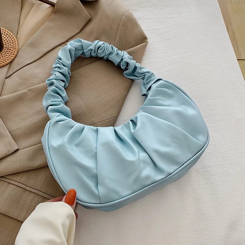 Showlu Fashion Women's PU Leather Cloud Bag with pleated design, hobo style, and shoulder strap for casual and shopping use.
