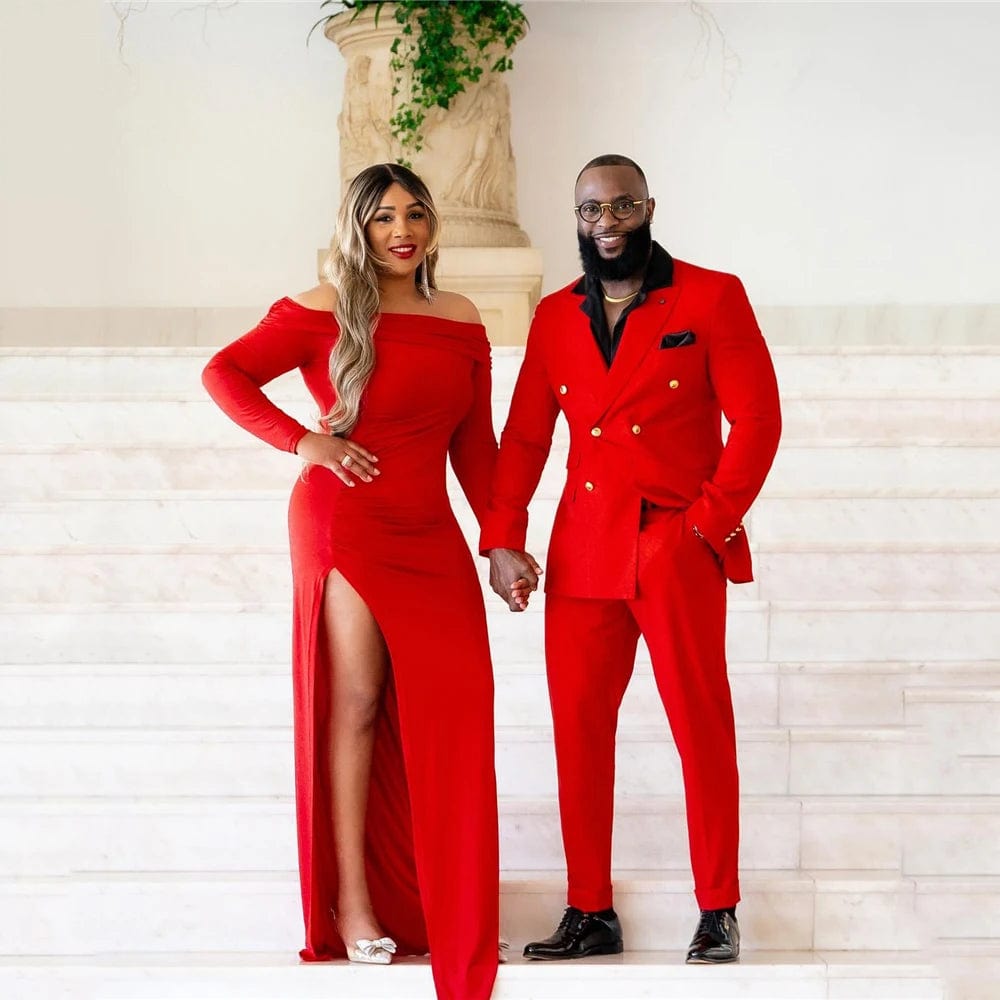Fashion Red Suits Mens Double Breasted Business Blazer Wedding Groom Tuxedo Slim Fit 2 Piece Jacket Pants Terno Masculino - SHOWLU FASHION STORE