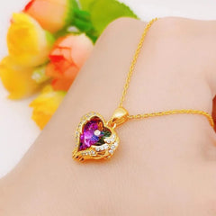 Fashion Simple Creative Ocean Heart Necklace Exquisite Heart Angel Wings Colorful Crystal Pendant High Quality Gifts for Girls - SHOWLU FASHION STORE