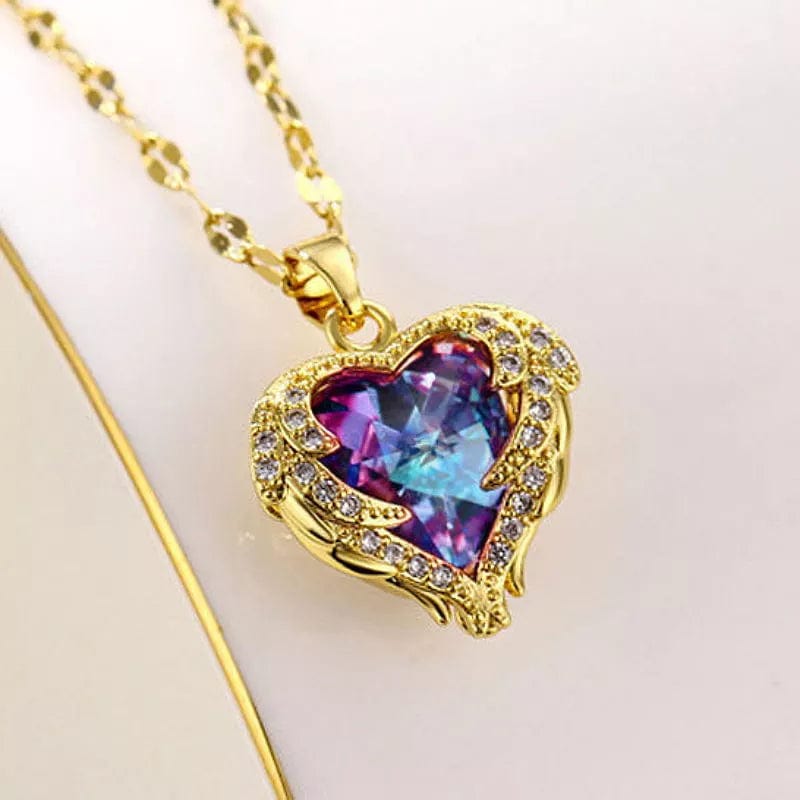 Fashion Simple Creative Ocean Heart Necklace Exquisite Heart Angel Wings Colorful Crystal Pendant High Quality Gifts for Girls - SHOWLU FASHION STORE