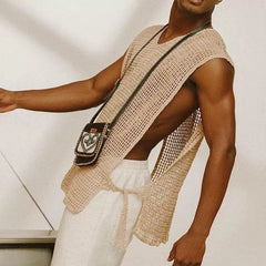 Fashion Sleeveless Cut Out Net Cloth T-shirt Vest - SHOWLU FASHION STORE