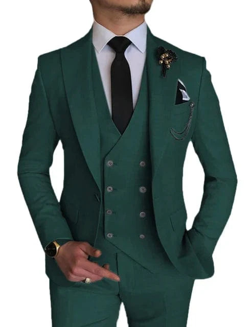 Sky blue 3-piece men's suit with peak lapel, skinny fit, perfect for wedding or formal occasions, by SHOWLU FASHION STORE.