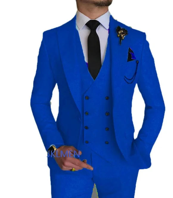 Sky blue 3-piece men's suit with peak lapel, skinny fit, perfect for weddings or formal events, by SHOWLU FASHION STORE.