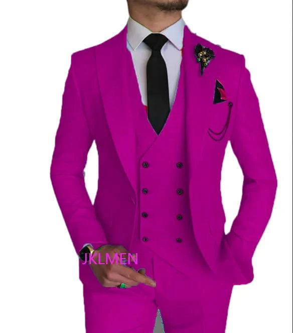 Sky blue 3-piece men's suit with peak lapel, skinny fit, ideal for wedding or formal occasions, by SHOWLU FASHION STORE.