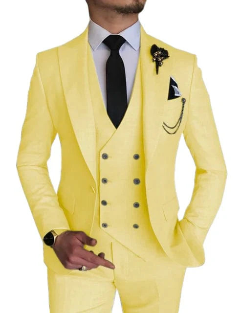 Sky blue 3-piece men's suit with peak lapel, skinny fit, suitable for weddings and formal events, by SHOWLU FASHION STORE.