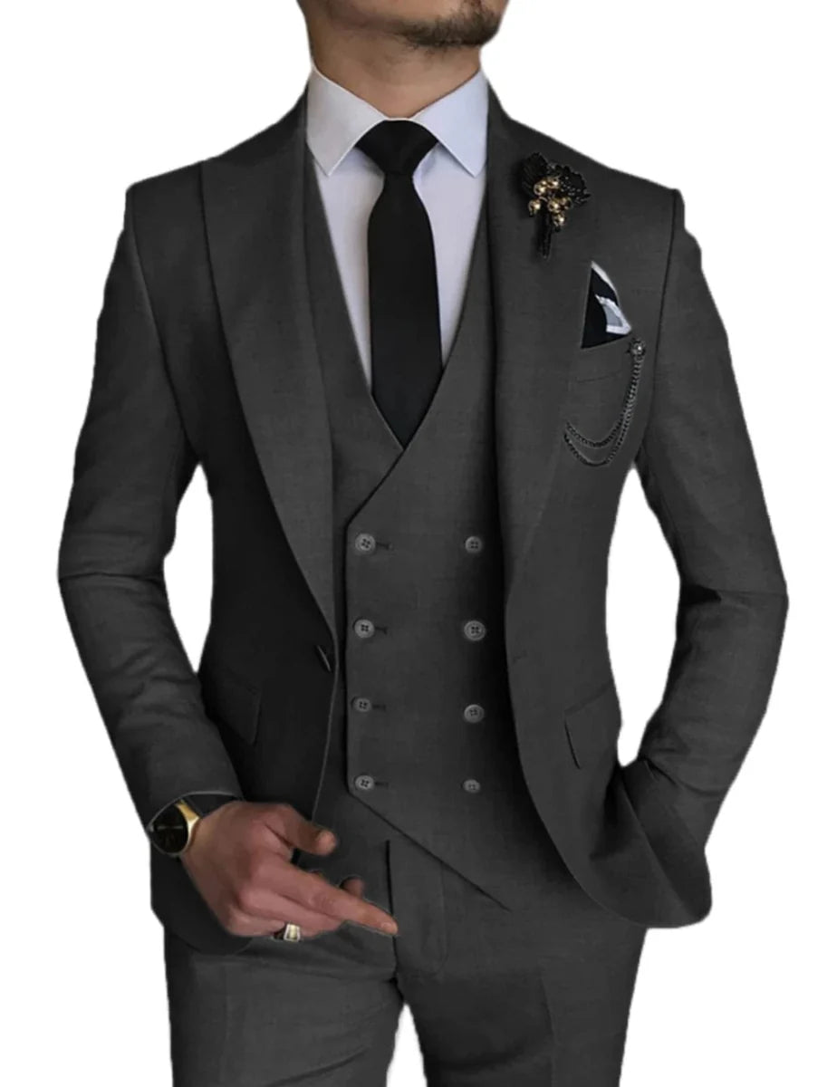 Sky blue 3-piece men's suit with peak lapel, skinny fit, stylish wedding tuxedo for men, by SHOWLU FASHION STORE