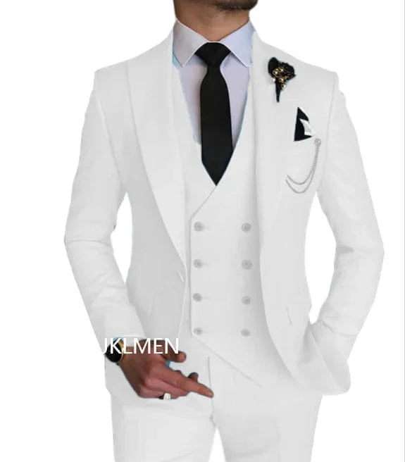 Sky blue 3-piece men's suit with peak lapel, skinny fit, perfect for wedding or formal events, by SHOWLU FASHION STORE.