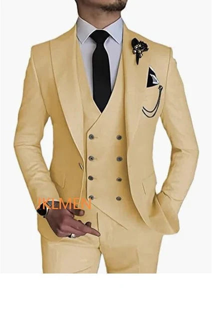 Sky blue 3-piece men's suit with peak lapel, skinny fit, ideal for weddings and formal occasions, from SHOWLU FASHION STORE.