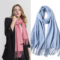 Fashion Solid Color 2023 Women Scarf Winter Hijabs Tessale Tassels Long Lady Shawls Cashmere Like Pashmina Hijabs Scarves Wraps - SHOWLU FASHION STORE