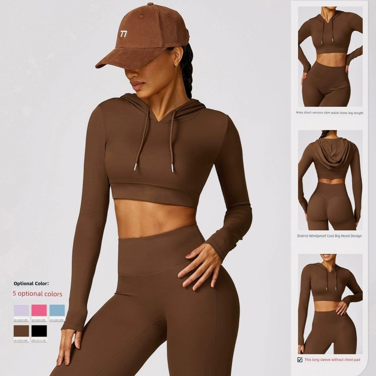 Showlu Women's quick-drying hooded long sleeve yoga T-shirt, ideal for workout and outdoor exercise, with a comfortable fit.
