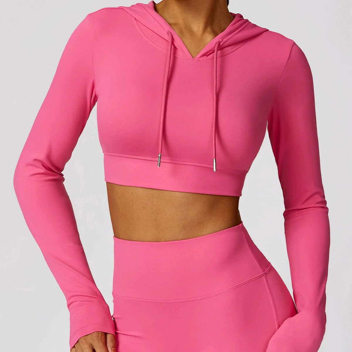 Showlu Women's quick-drying hooded long sleeve yoga T-shirt for workout, outdoor running, and exercise training.