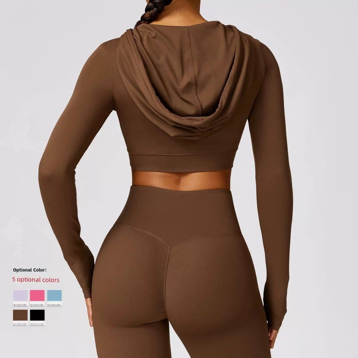 Showlu Women's quick-drying hooded long sleeve yoga T-shirt for workout and outdoor exercise, lightweight and comfortable performance top.