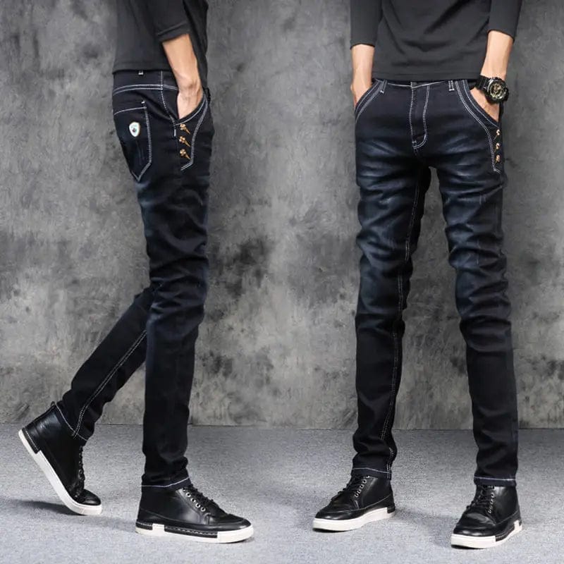Slim-fit smoke gray denim jeans for men by Showlu Fashion, stylish Korean Kpop streetwear casual cowboy pants
