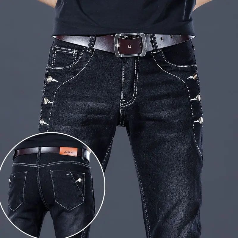 Slim-fit Smoke Gray denim jeans for men by Showlu Fashion, Korean Kpop streetwear style with casual, stylish cowboy-inspired design.