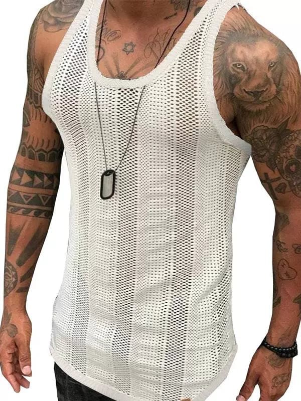 White knitted cut-out vest by SHOWLU FASHION STORE, slim fit summer top with stylish open details and breathable fabric.