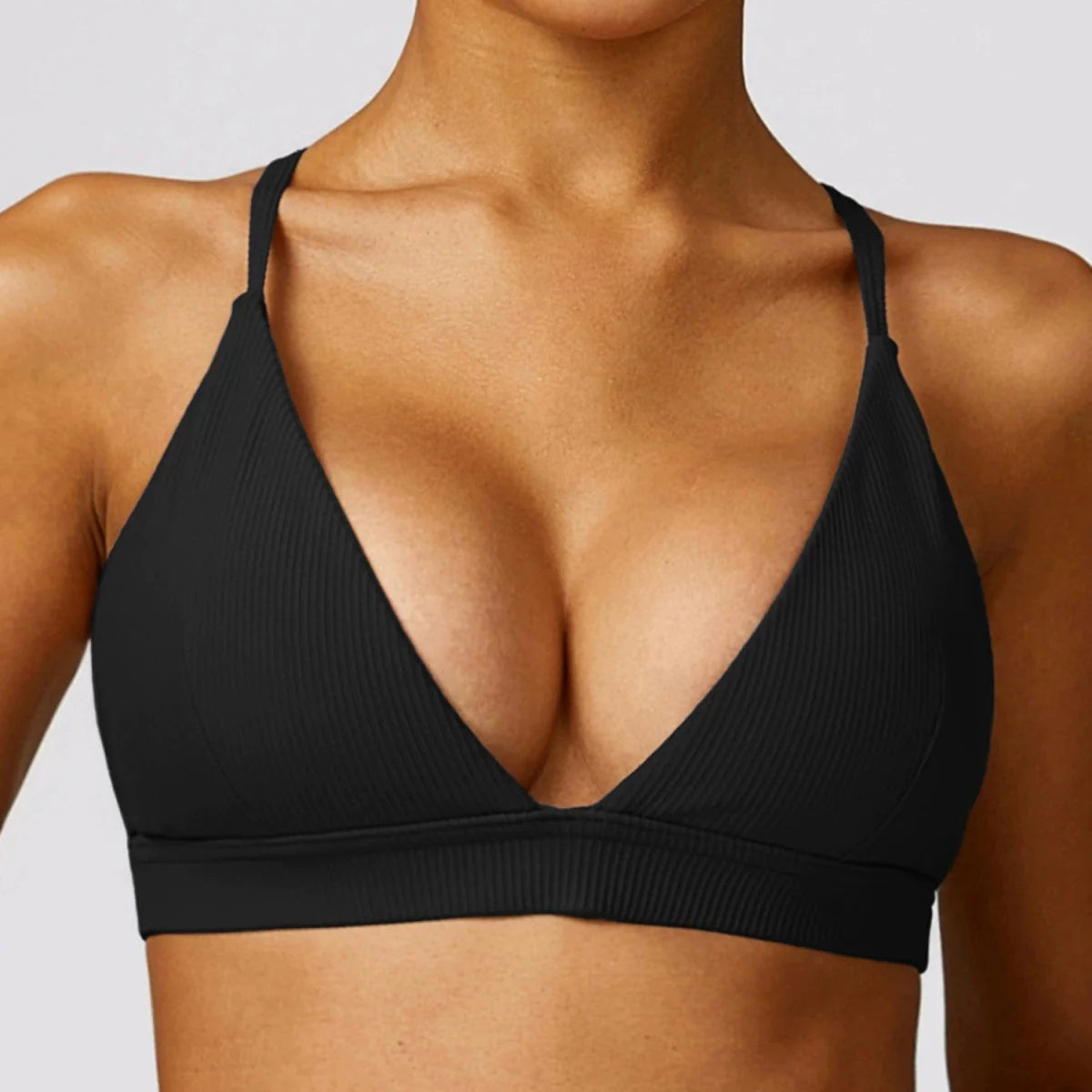 Showlu Quick-Drying Yoga Bra with sexy back design, padded sports top for women, ideal for workout and activewear activities.
