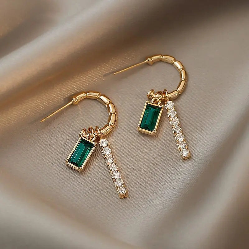 Green crystal rhinestone earrings with trendy alloy design, showcasing sparkling jewelry from Showlu Fashion Store.