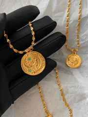 Fashion Turquoise Star Moon Necklace Women's Light Luxury Minority Vintage Gold Coin Non - Fading Pendant Twin Clavicle Necklace - SHOWLU FASHION STORE