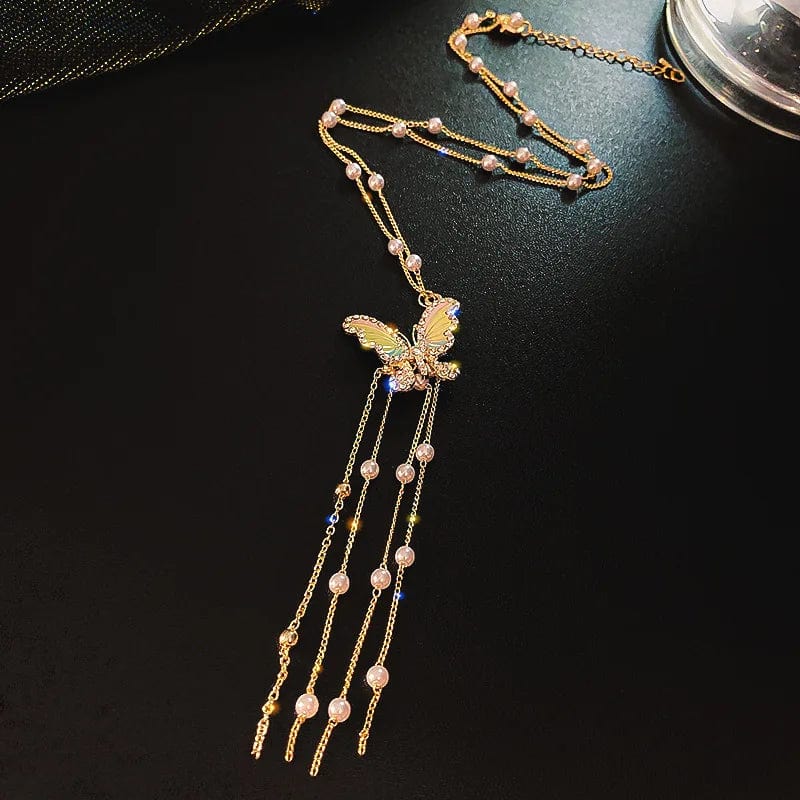 Elegant double-layer pearl love pendant necklace by Showlu Fashion, featuring copper jewelry design for women.