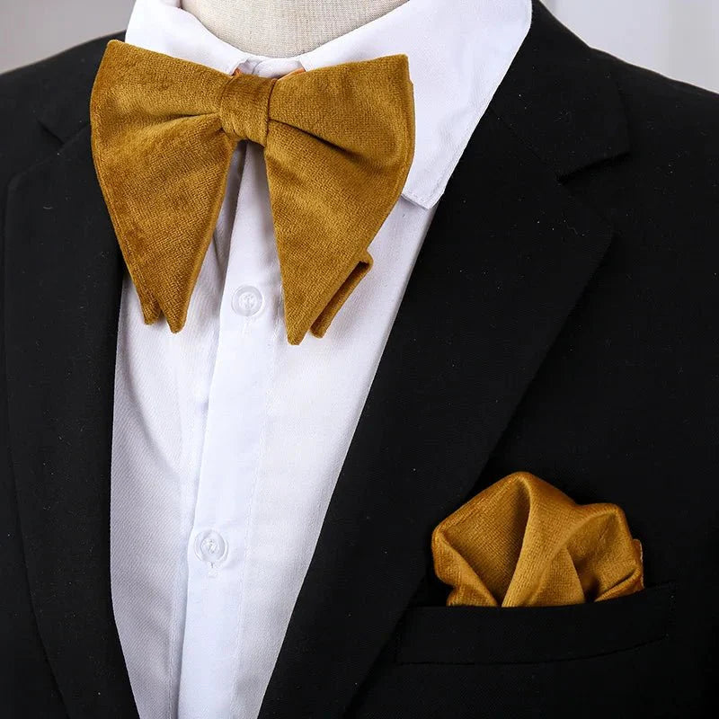 Large velvet bow tie for men, SHOWLU FASHION STORE, formal flannelette design, suitable for weddings, tuxedos, and special occasions.