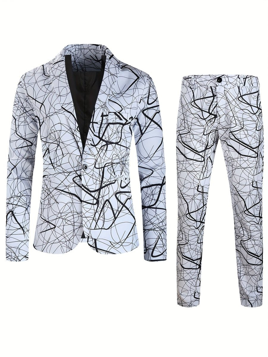 Fashionable SHOWLU FASHION men's 2-piece digital print casual suit set with jacket and pants, made of polyester fabric.