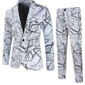 SHOWLU FASHION men's 2-piece digital print casual suit set with jacket and pants, made of polyester for a stylish look.