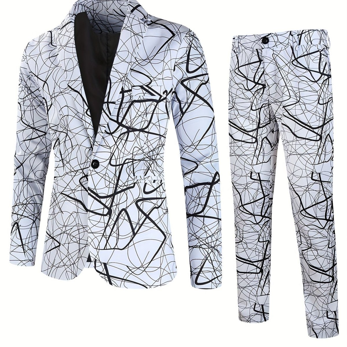 SHOWLU FASHION men's 2-piece digital print casual suit set with jacket and pants, made of polyester for a stylish look.