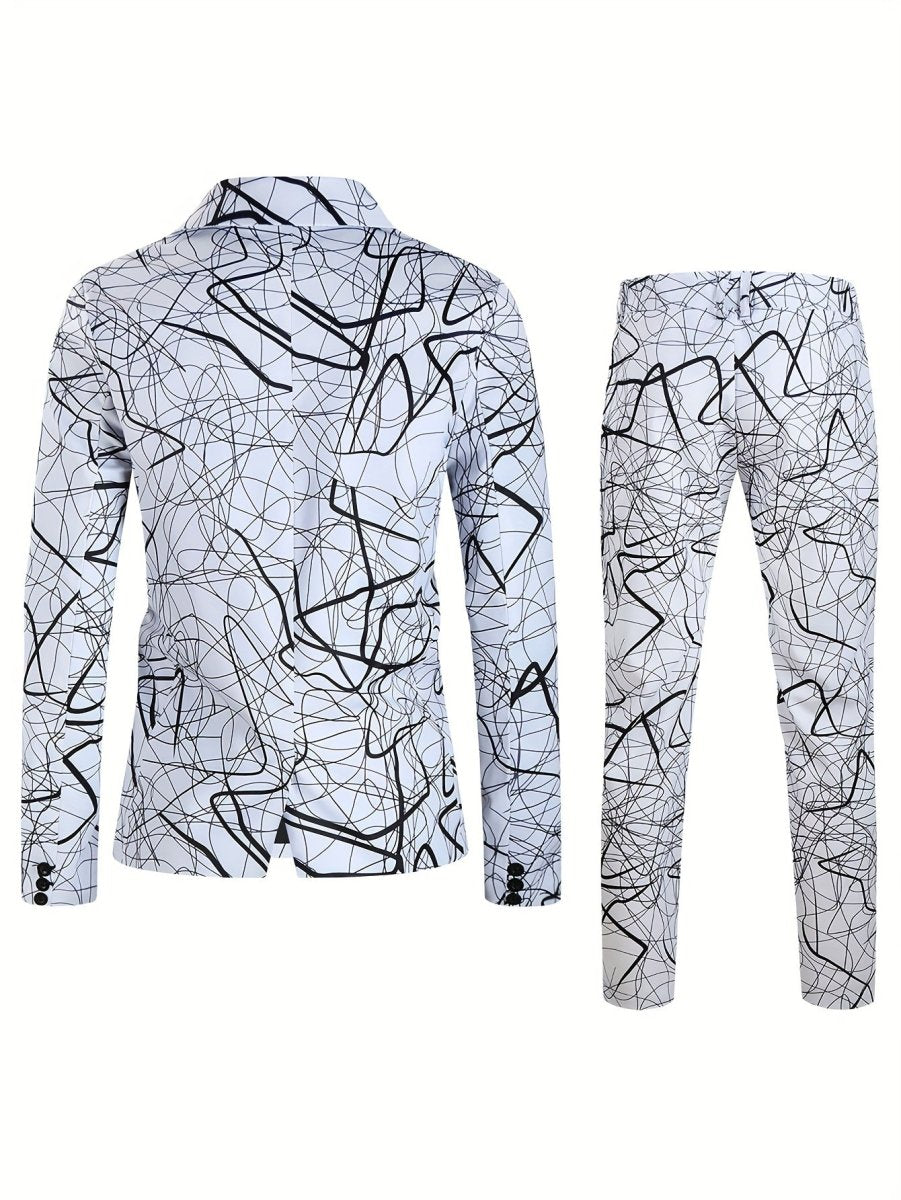 SHOWLU FASHION Men's 2-Piece digital print casual suit set with jacket and pants, made of polyester, stylish and comfortable.