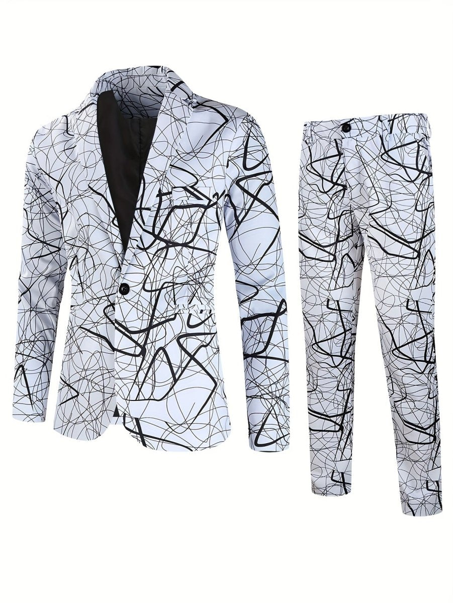 SHOWLU FASHION men's 2-piece digital print casual suit set with jacket and pants, made from polyester fabric.