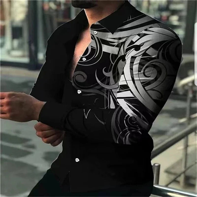 SHOWLU FASHION men's printed casual long sleeve shirt with lapel in a stylish design, perfect for social and everyday wear.