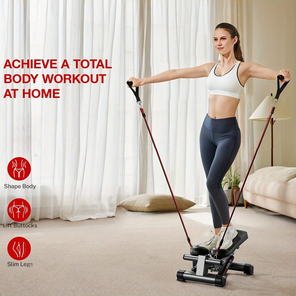 ProFlex Mini StairMaster pedal exerciser with resistance bands for full-body cardio, fat burning, and leg training at home.