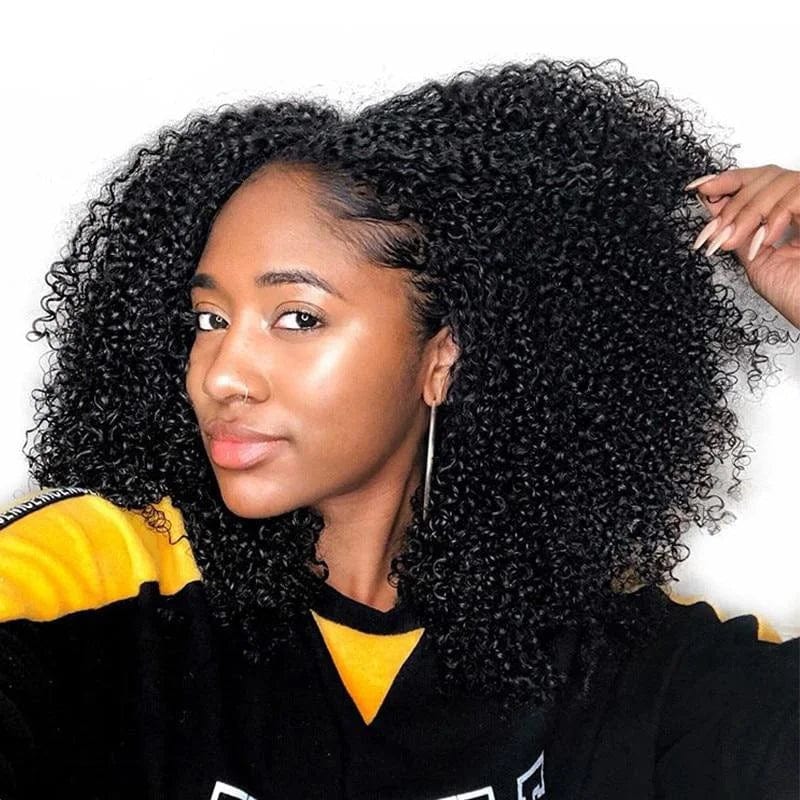 Afro kinky curly clip-in hair extensions by Showlu Fashion Store, 100% raw Brazilian virgin hair with natural texture and rich curls.