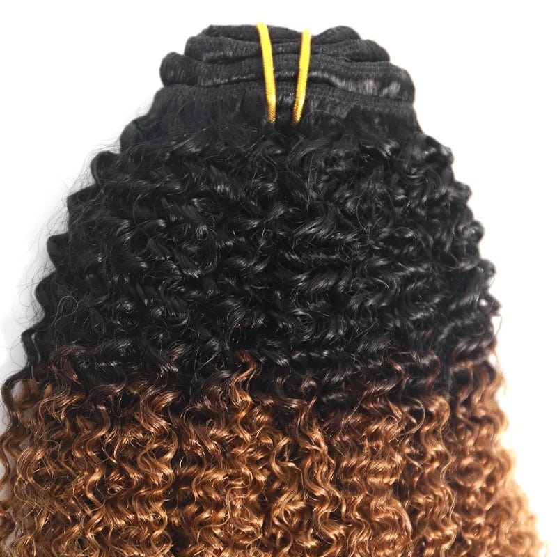Afro Kinky Curly Clip-In Hair Extensions by Showlu Fashion Store, 100% raw Brazilian virgin hair with natural curl texture.